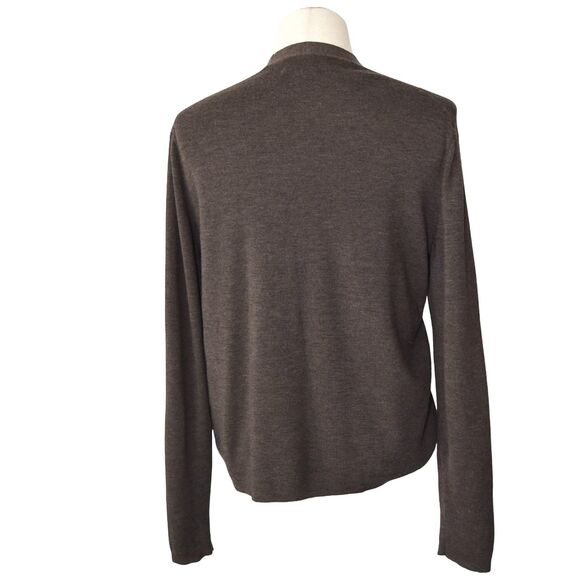 Tasso Elba Brown Merino Wool Sweater Size M V-Neck Minimalist Preppy Classic - Picture 3 of 7